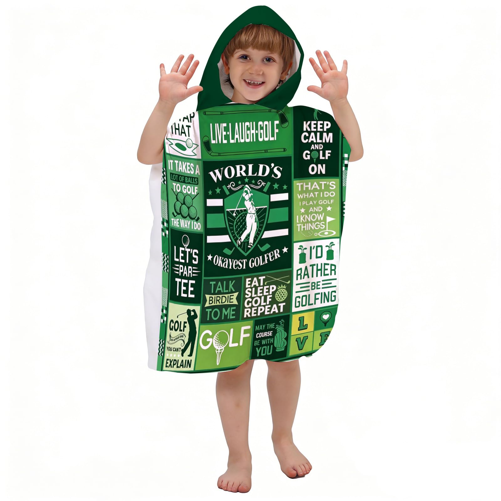 Corbourt Hooded Kids Beach Towels - Golf Bath Towel Girls Boys Swim Kids Pool Towels Quick Dry Lightweight Soft Microfiber Poncho Towel 24x24 (Golf Towel-1)