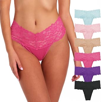 High Waisted Lace Thong for Women Plus Size Panties 6 Pack