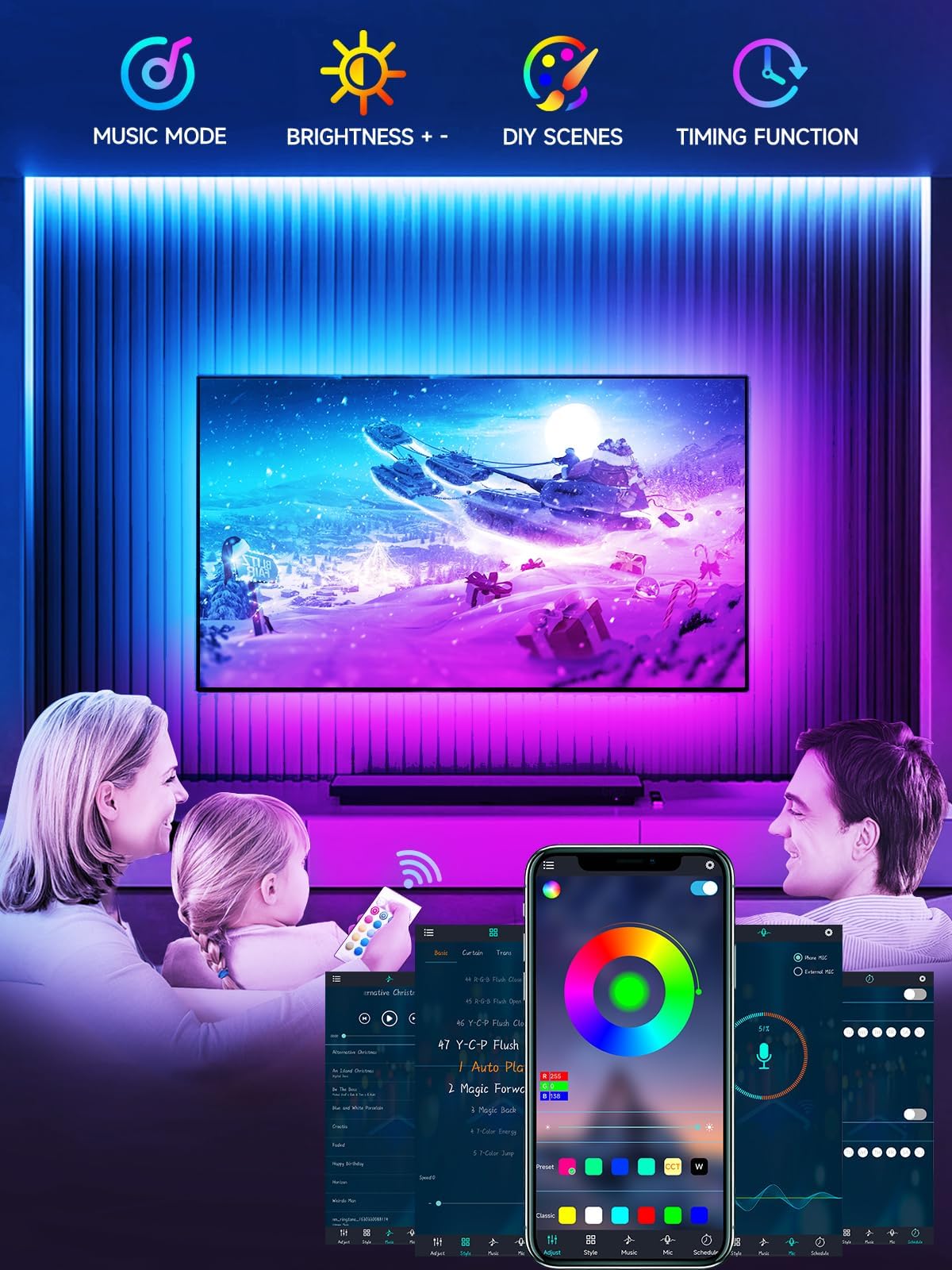 Tyute TV LED Lights, 18.0ft LED Lights for 40-75 Inch TV Behind Lighting, RGB Color Changing TV Backlight with APP & Remote Control, Music Sync USB LED Strip Light for Bedroom Gaming Room Decor