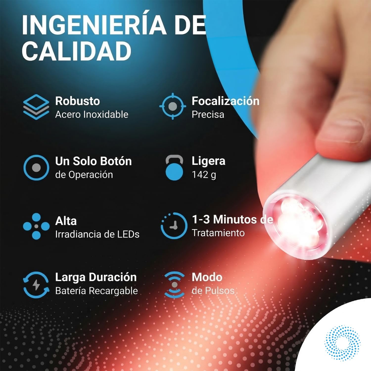 Linterna de luz roja, NIR y azul (blanca), portátil, 5 LED