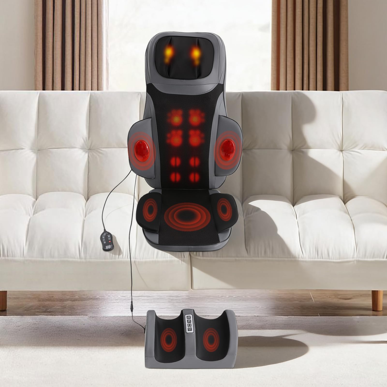 Tapis de massage avec massage des pieds, massage complet du corps, massage du dos et du cou, 3 niveaux d'intensité réglables, amovible, massage, chauffage, vibration