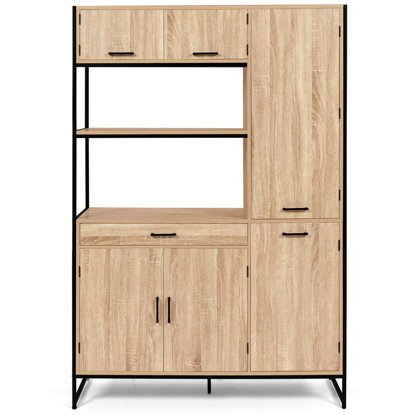 IDMarket - Aparador de cocina con columna de almacenamiento de 120 cm Detroit 6 puertas + cajón diseño industrial