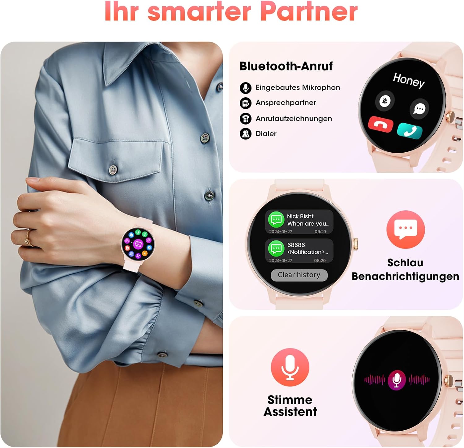 Joautrial Smartwatch Uomo Donna con Effettua e Rispondi alle Chiamate,  Orologio Smart Watch con Sonno Cardiofrequenzimetro, 100+ Modalità