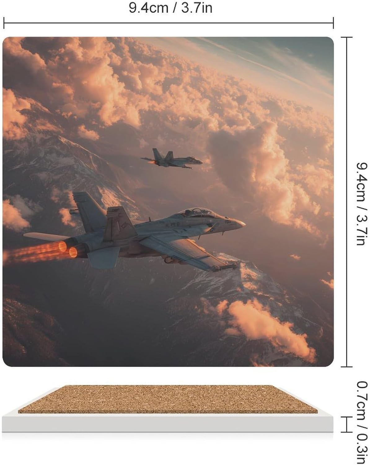 Airplane Aircraft Fighter Jet Plane Coaster for Drinks Square Ceramic Table Coasters Stone Mat Crafts 6PCS Home Kitchen Decor