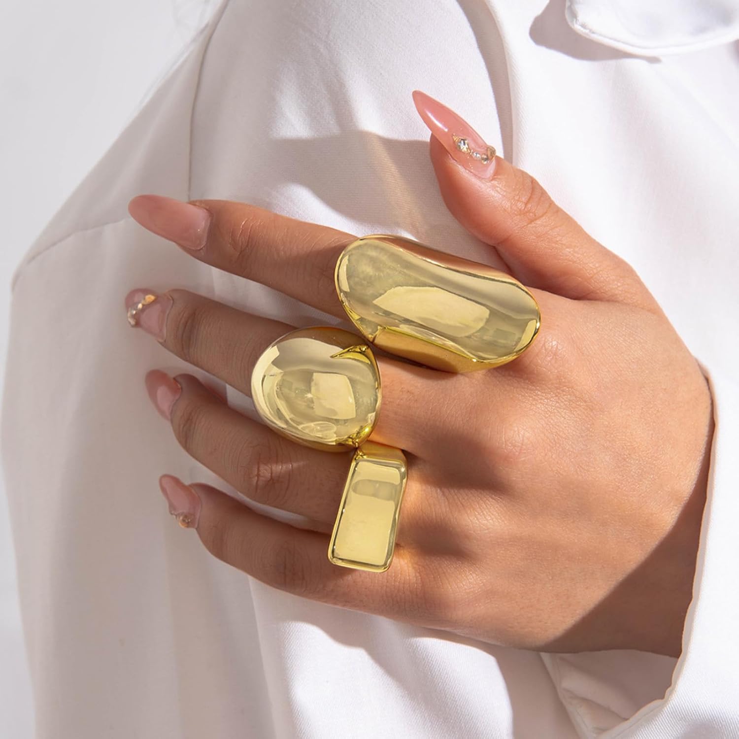 Long tiantian Chunky Gold Rings Stackable Rings for Women Dainty Gold Chunky Stacking Statement Ring Set Open Adjustable Jewelry Trendy Stuff - Image 2