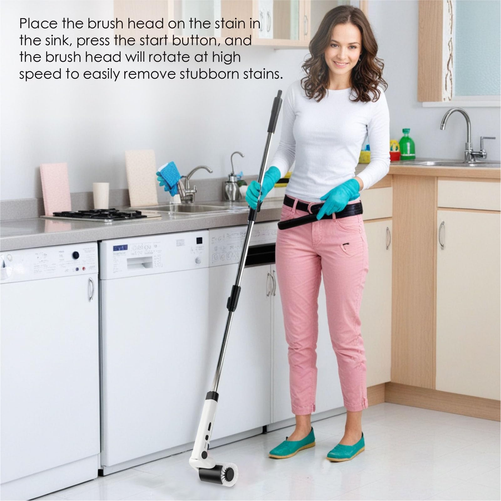 ASHATA Cepillo de Limpieza Eléctrico Inalámbrico, Fregadora Eléctrica Impermeable para Azulejos, Ducha de Vidrio y Coche con 4 Cabezales de Cepillo Versátiles