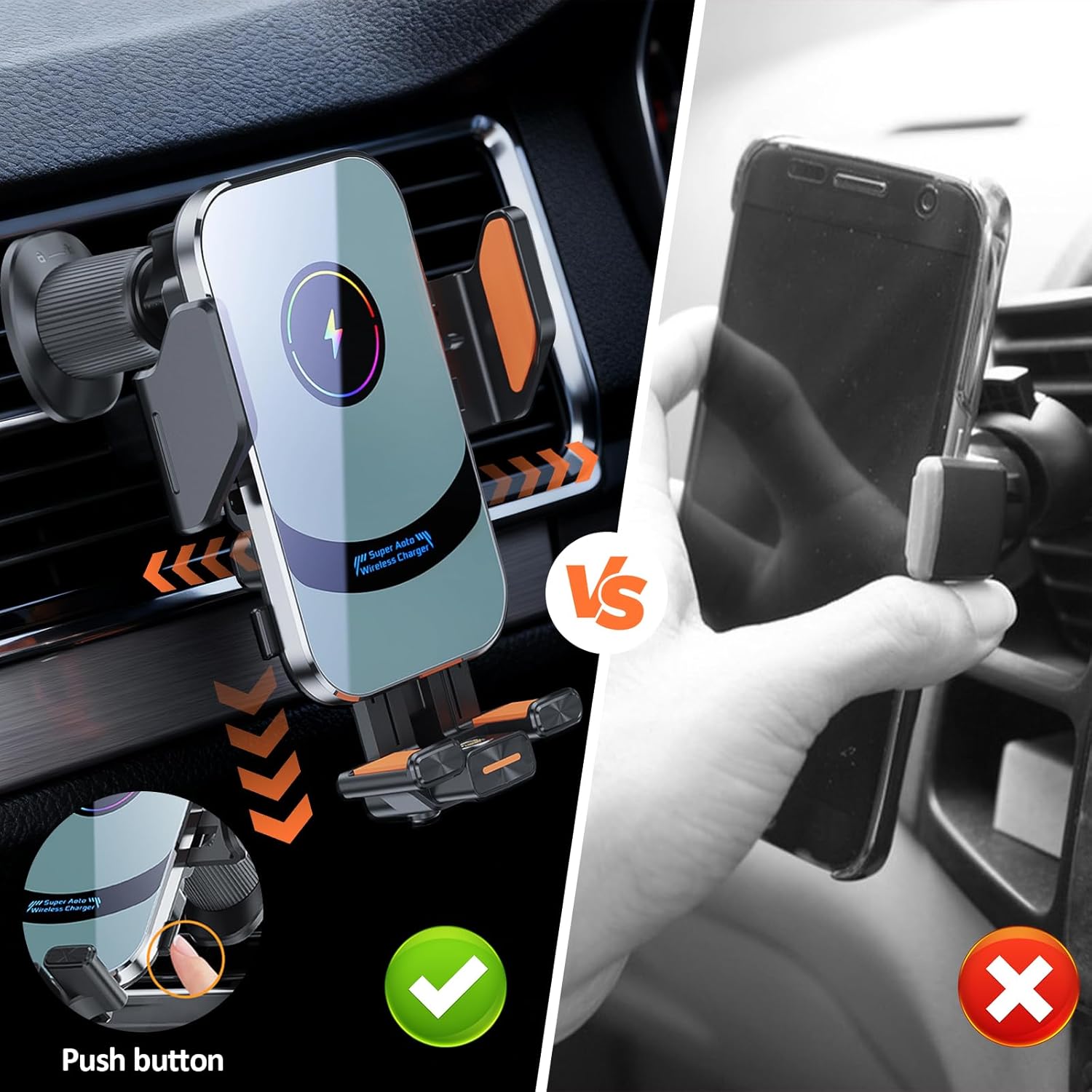 Wireless Car Charger Auto-Clamping Car Mount 15W/10W/7.5W Fast Charging Air Vent Car Phone Mount Compatible with iPhone 17/16/15/14/13/12/11 Series, Samsung Galaxy Series