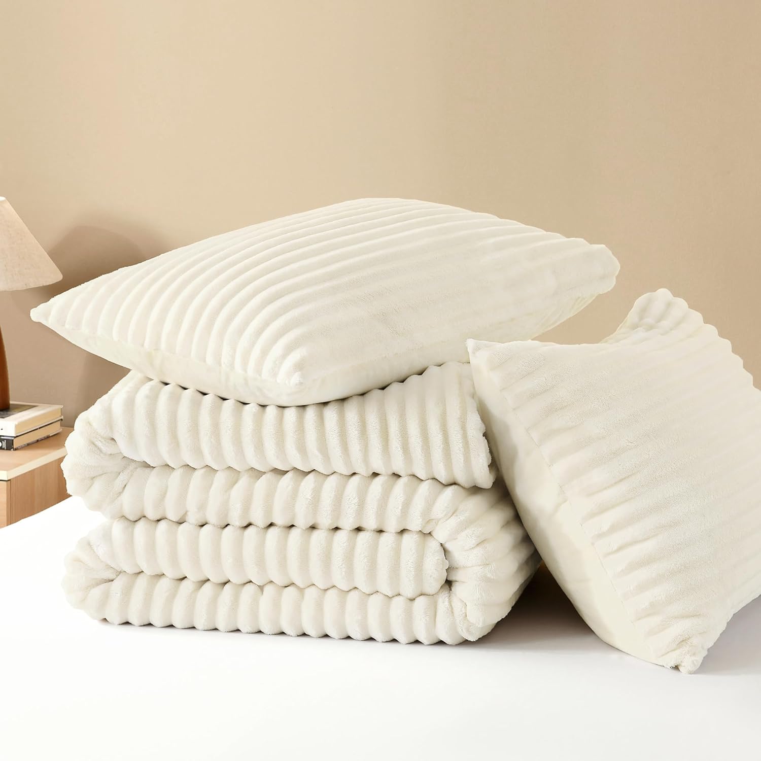 Andency Fleece Queen Comforter Set, 3 Pieces Beige Comforter Set for Queen Size Bed, Soft Warm Fluffy Fuzzy Cream Bedding Set for Winter (1 Comforter & 2 Pillowcases) - Image 7