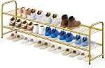 KEETDY 3-Tier Long Shoe Rack for Closet Metal Shoe Organizer for Entryway, Wide Stackable Shoe Storage Shelf with Sturdy Wire Grid for Closet Floor, Bedroom, Black