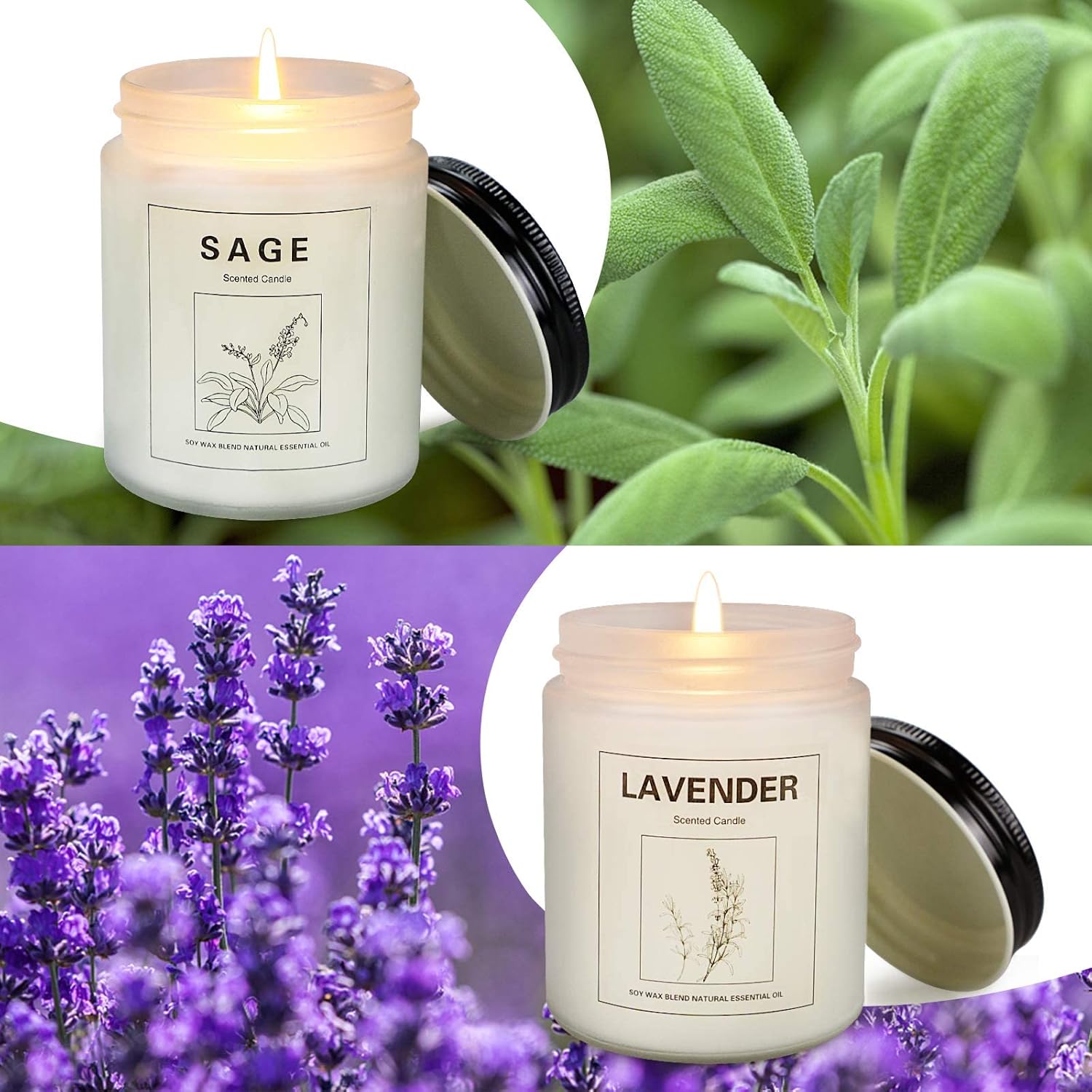 Candles for Home Scented, Sage Candles for Cleansing House & Lavender Candle for Stress Relief Long Lasting Burning Relaxing Aromatherapy Candle Gift Set for Women, Jar Candles 2 Pack : Health & Household