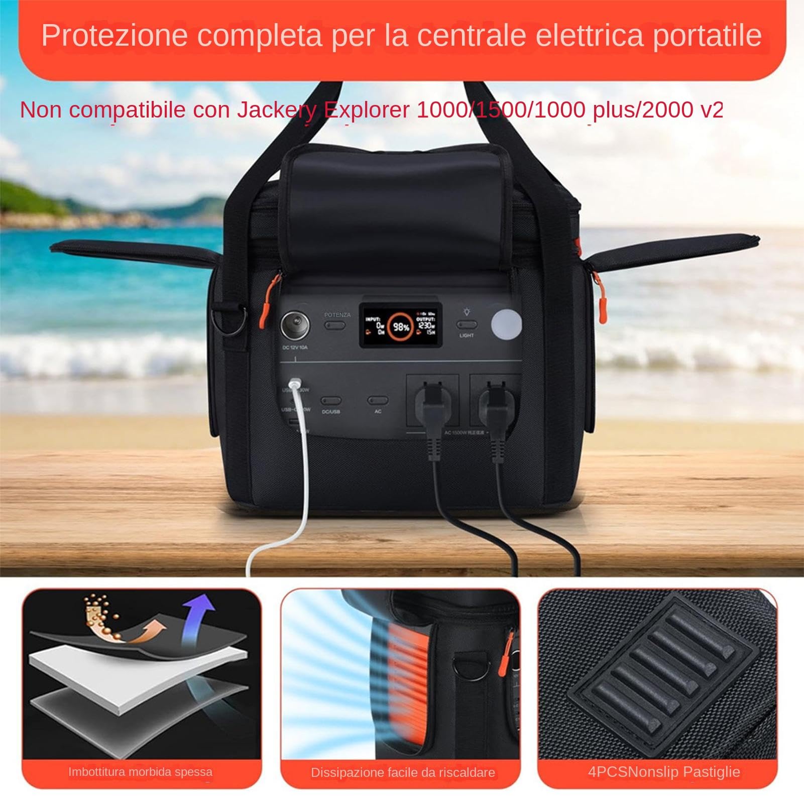Custodia per Generatore in Nylon Impermeabile, Borsa Portatile per Centrale Elettrica e Cavi, Organizer Protettivo