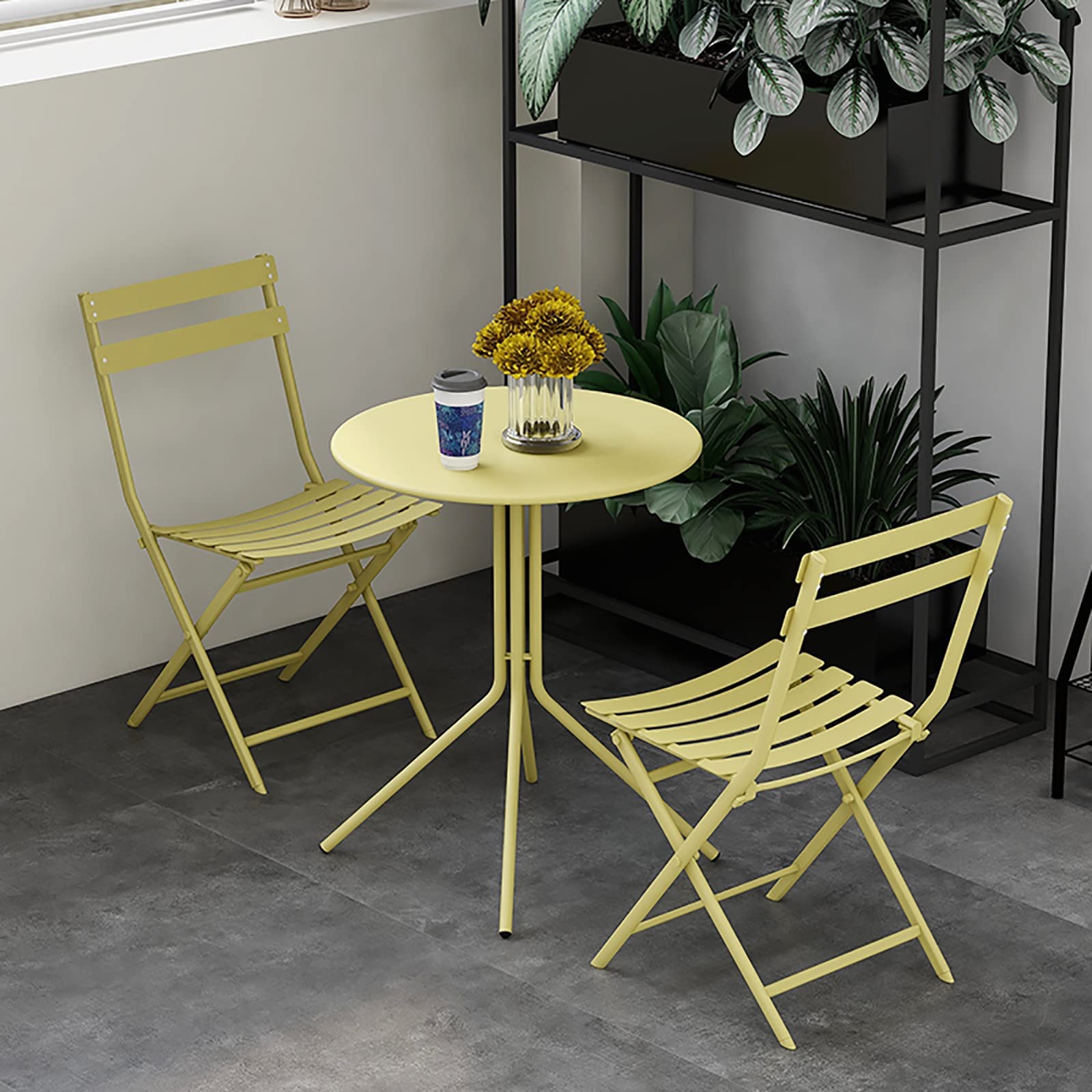 Tavolino Rotondo in Metallo da Patio, Tavolino Comodino, Tavolino Rotondo da Esterno Tavolino in Metallo per Giardino, Soggiorno, Camera da Letto, Balcone (Colore : Giallo, Dimensioni : 48x65cm/18.9