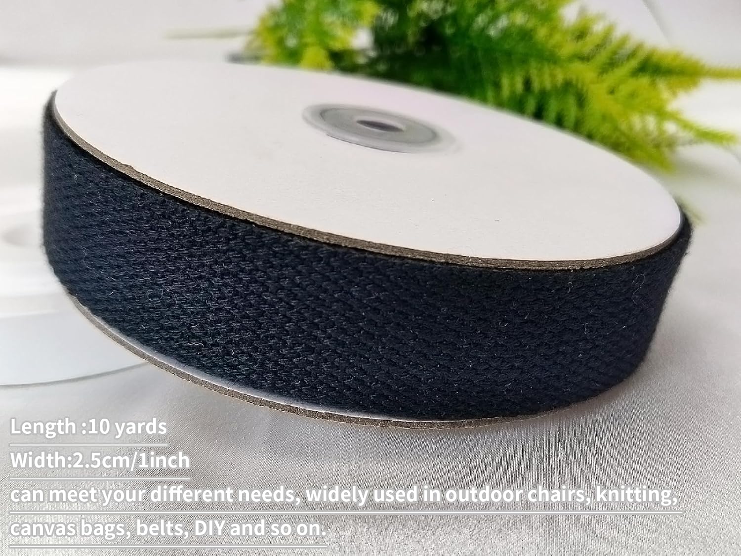 Black 1'' Heavy Cotton Webbing 30ft for Bag Handles & Sewing