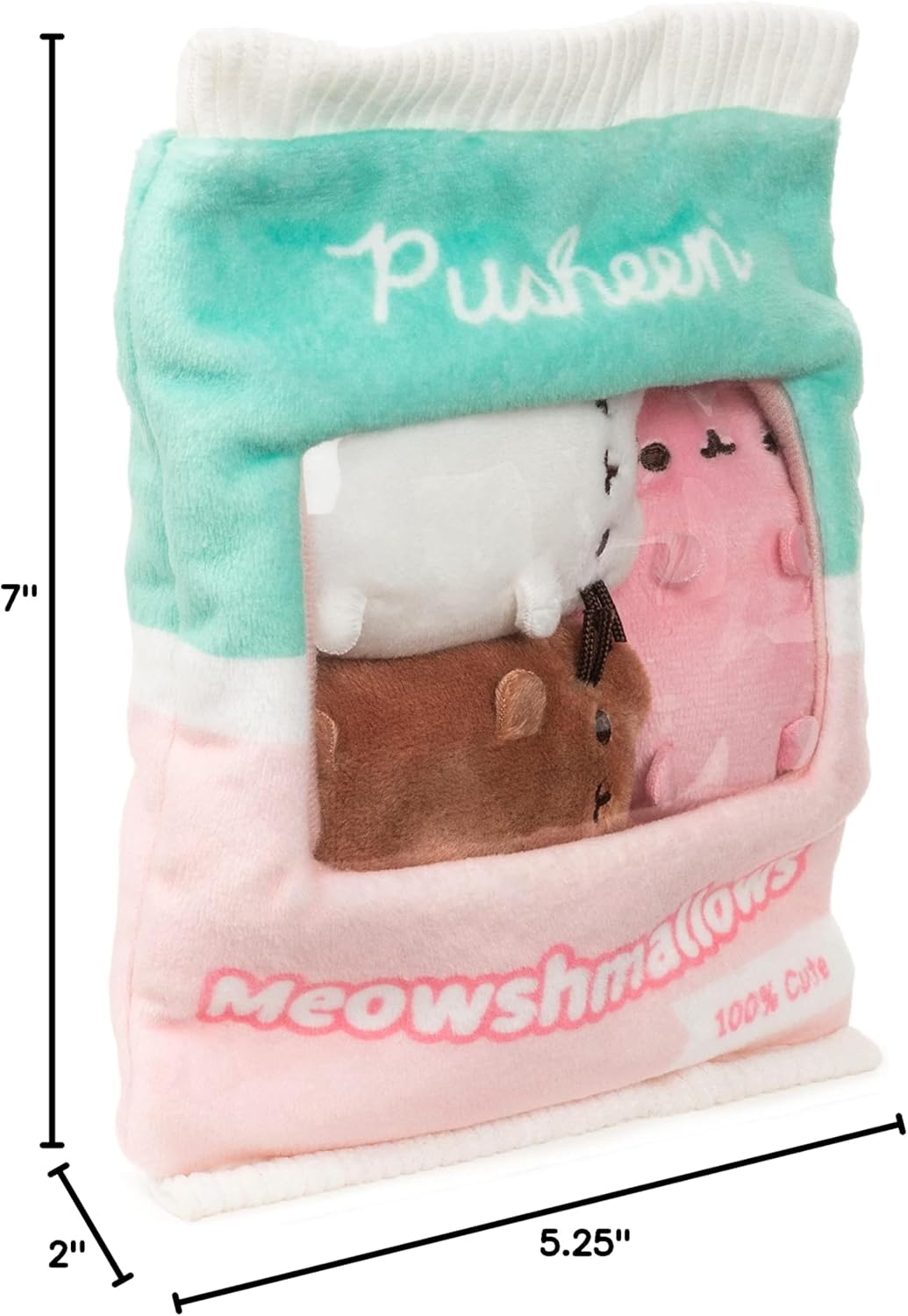 GUND Pusheen Meowshmallows Bag of Treats with Removable Mini Plush, Stuffed Animals for Ages 8 and Up, Pink/Green, 7.5”