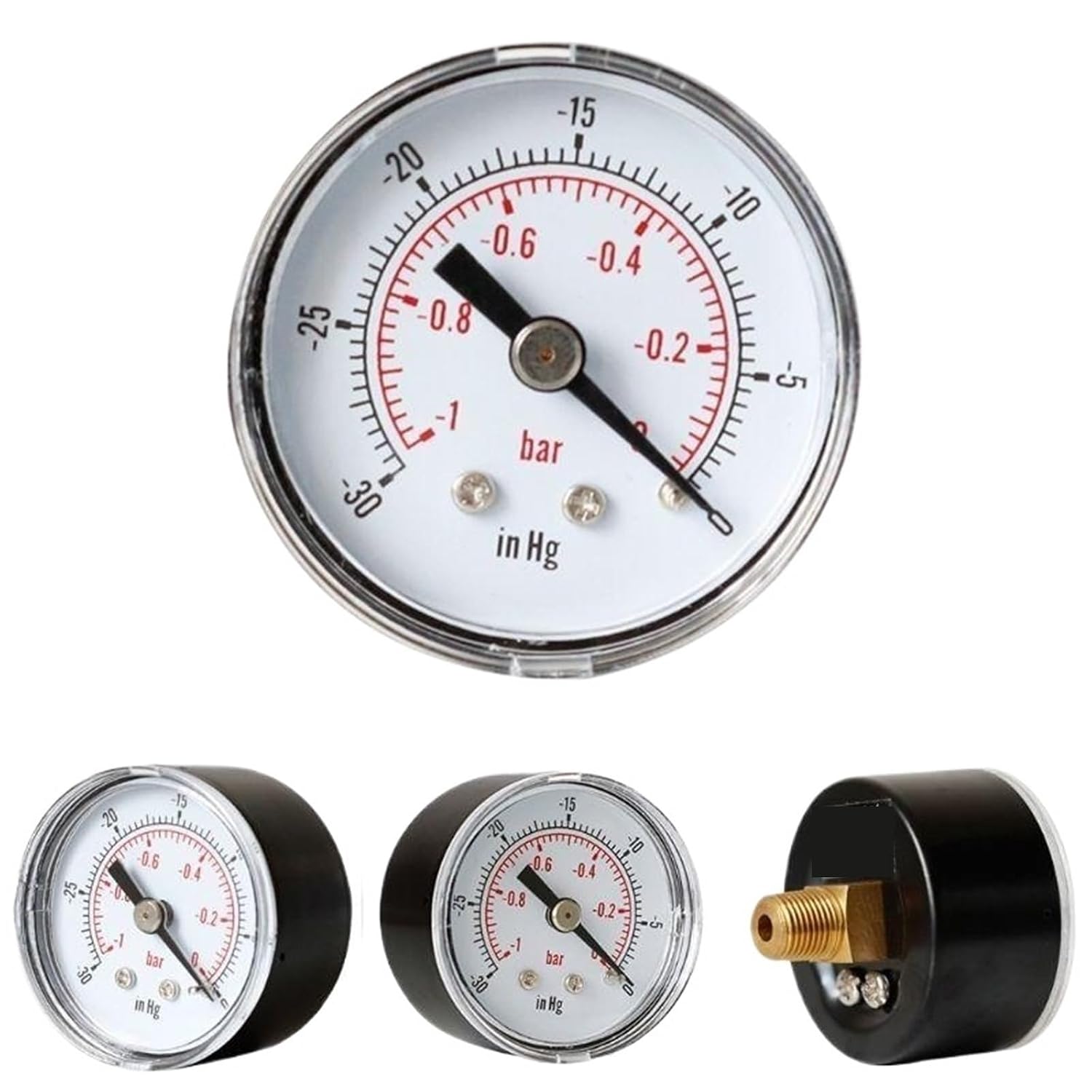 1pcs Round Pressure Gauge Metal for Case 0 30 0 & 1 Bar 1/8" BSPT Back Mount Brass Internal Fitting Used for Oil Water