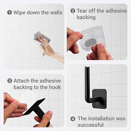 Miniatura 2 de Ganchos adhesivos, ganchos de pared autoadhesivos negros, ganchos impermeables para ducha, ganchos de acero inoxidable resistentes para toallas para