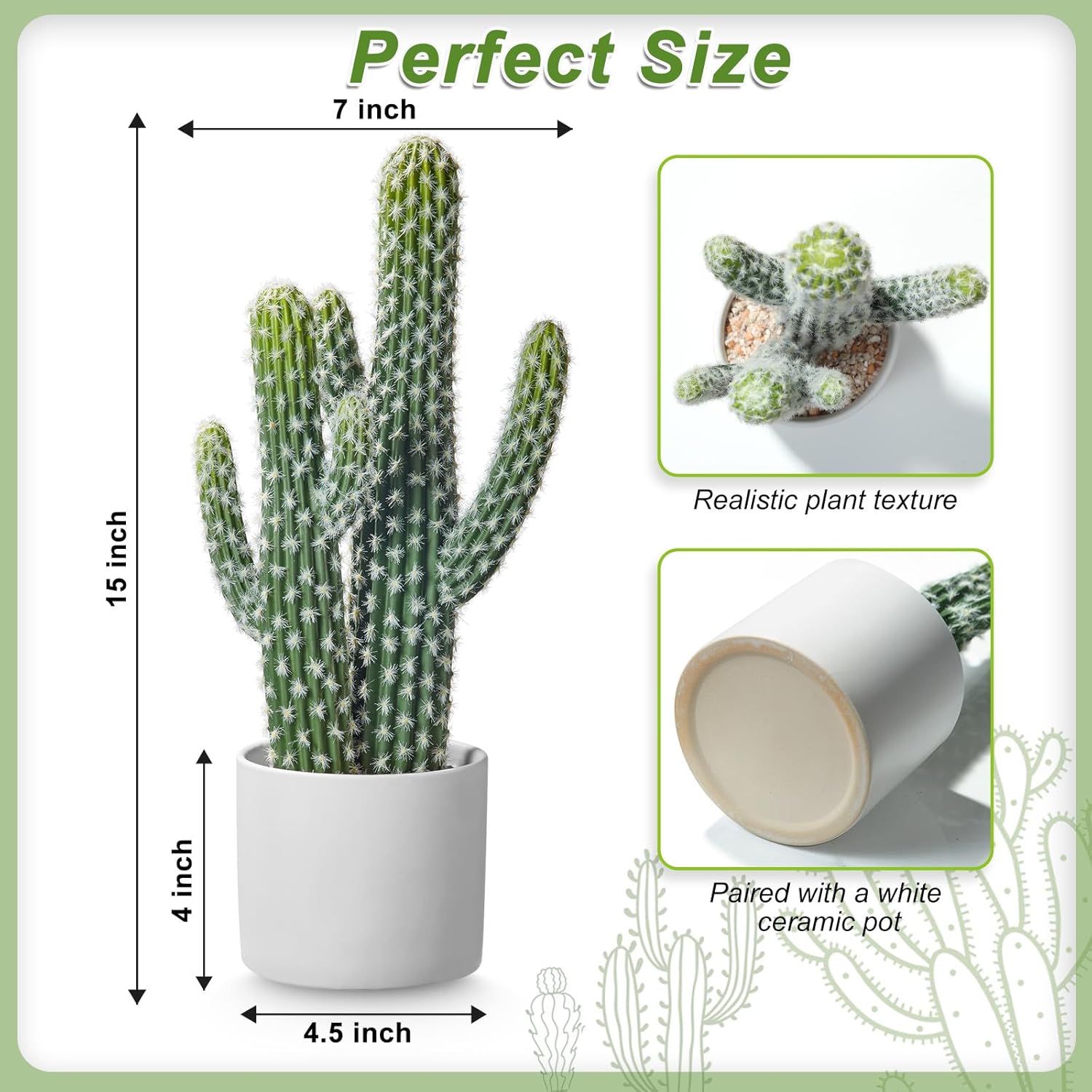 Artificial Cactus Small Fake Succulents Ceramic Plant for Home, Office, Kitchen, Living Room, Desk, Shelf, and Indoor Dec- 2packs