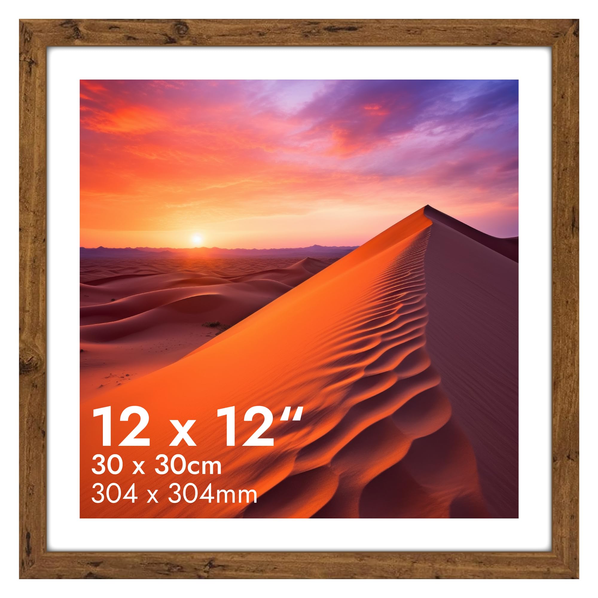 HNK Rustic Square Picture Frames 30x30cm Engineered Wood and Plexiglass, 12x12" Picture Frame Dual Orientation Landscape or Portrait, Square Photo Frame Wall Hanging Display Photos