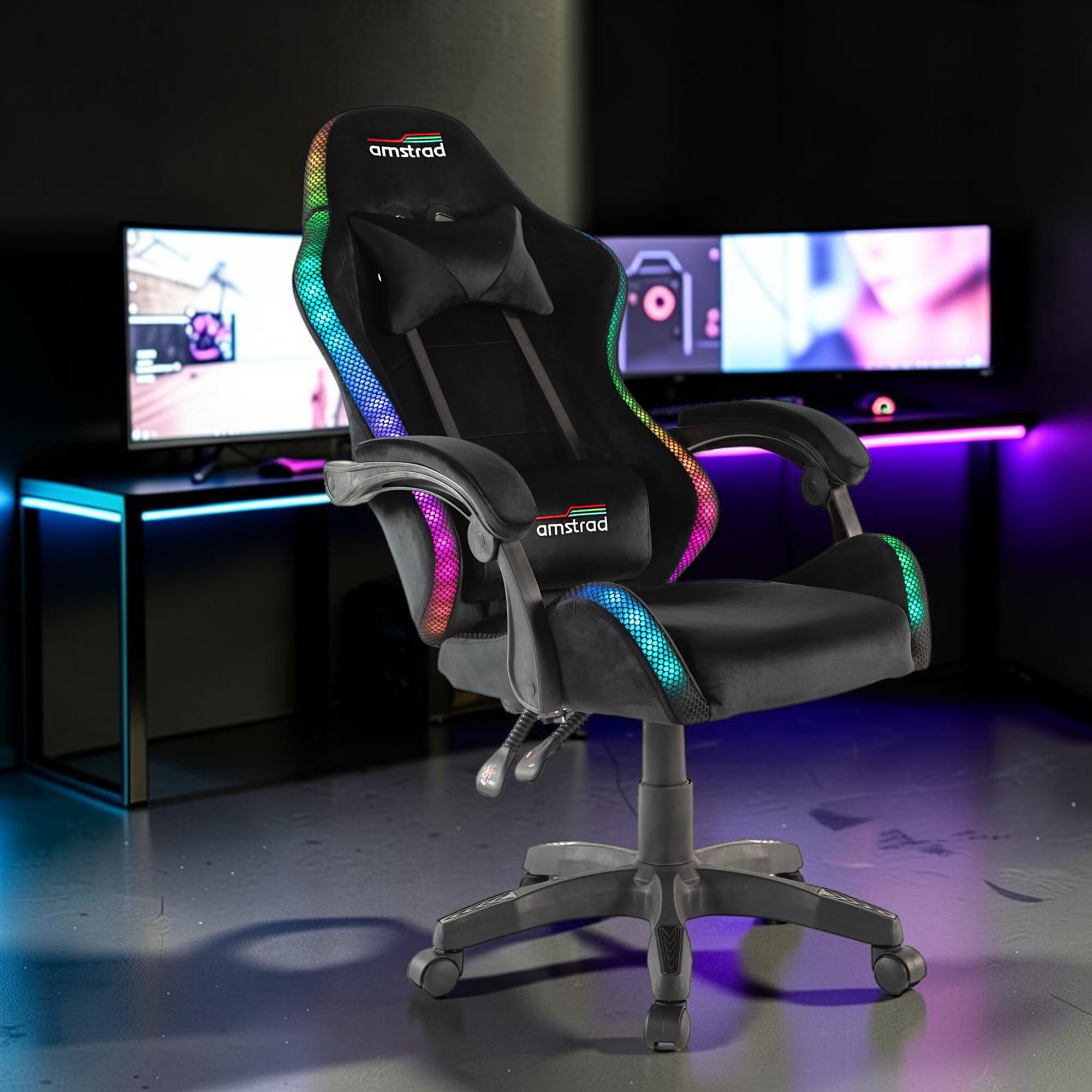 Amstrad LED-Shadow Chaise Gamer Noire Tissu Alcantara Eclairage LED 366
