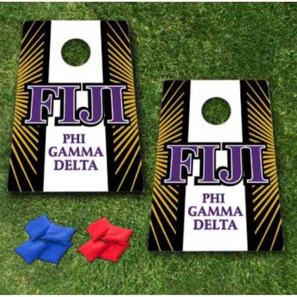 VictoryStore Cornhole Games - Fiji Cornhole Bag Toss Game - Stripe with Starburst - 8 Bags Included