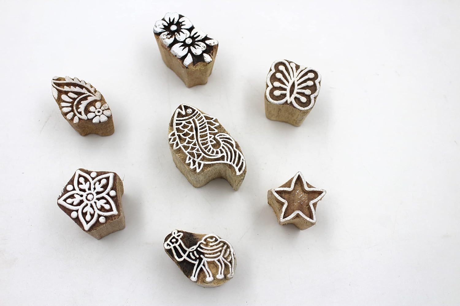Printing Wooden Block Stamp Textile Design Set of 7 Different Design