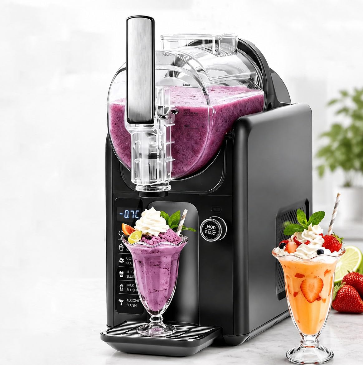DIUNAOZI Slushie Machine for Home,Frozen Drink Maker with 6 Preset Modes, Self-Cleaning Slush Machine No Ice Needed, Milkshake & Margarita Machine, Smoothie and Frappé Maker, 2L Capacity Black-220v