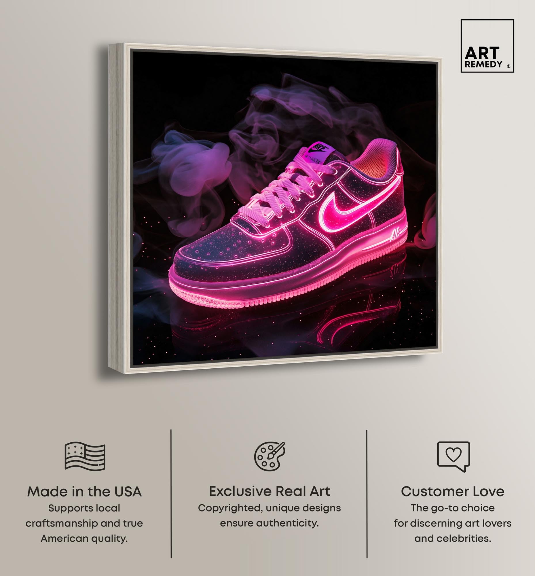 Amazon.com: Art Remedy Pink Neon Nike Canvas Sneaker Art Print