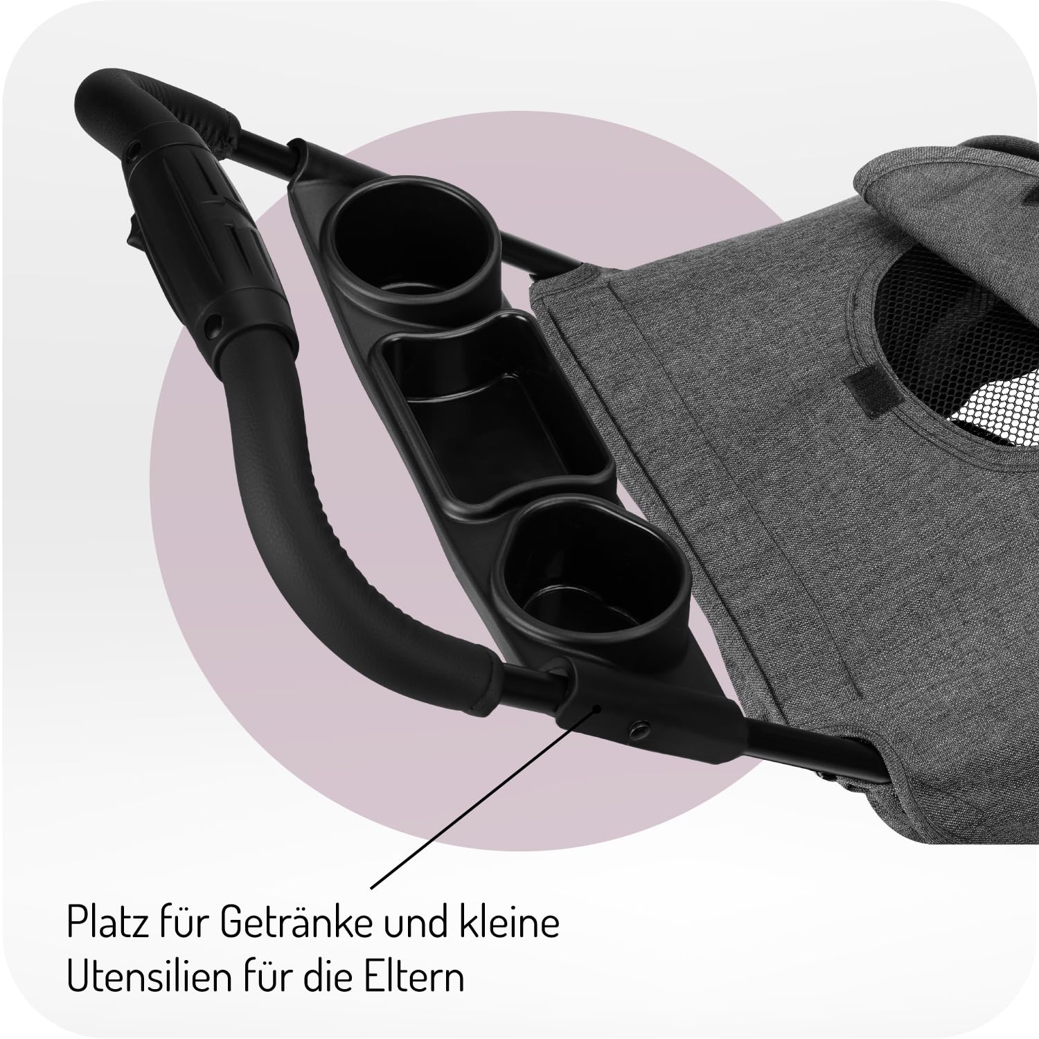 MoMi ISLA Kinderbuggy, Kinderwagen ab dem 6. Lebensmonat, bis 15 kg Körpergewicht, 5-Punkt-Sicherheitsgurt, Einkaufskorb, Fußsack, Getränkehalter, Snack-Tablett und Wickeltasche