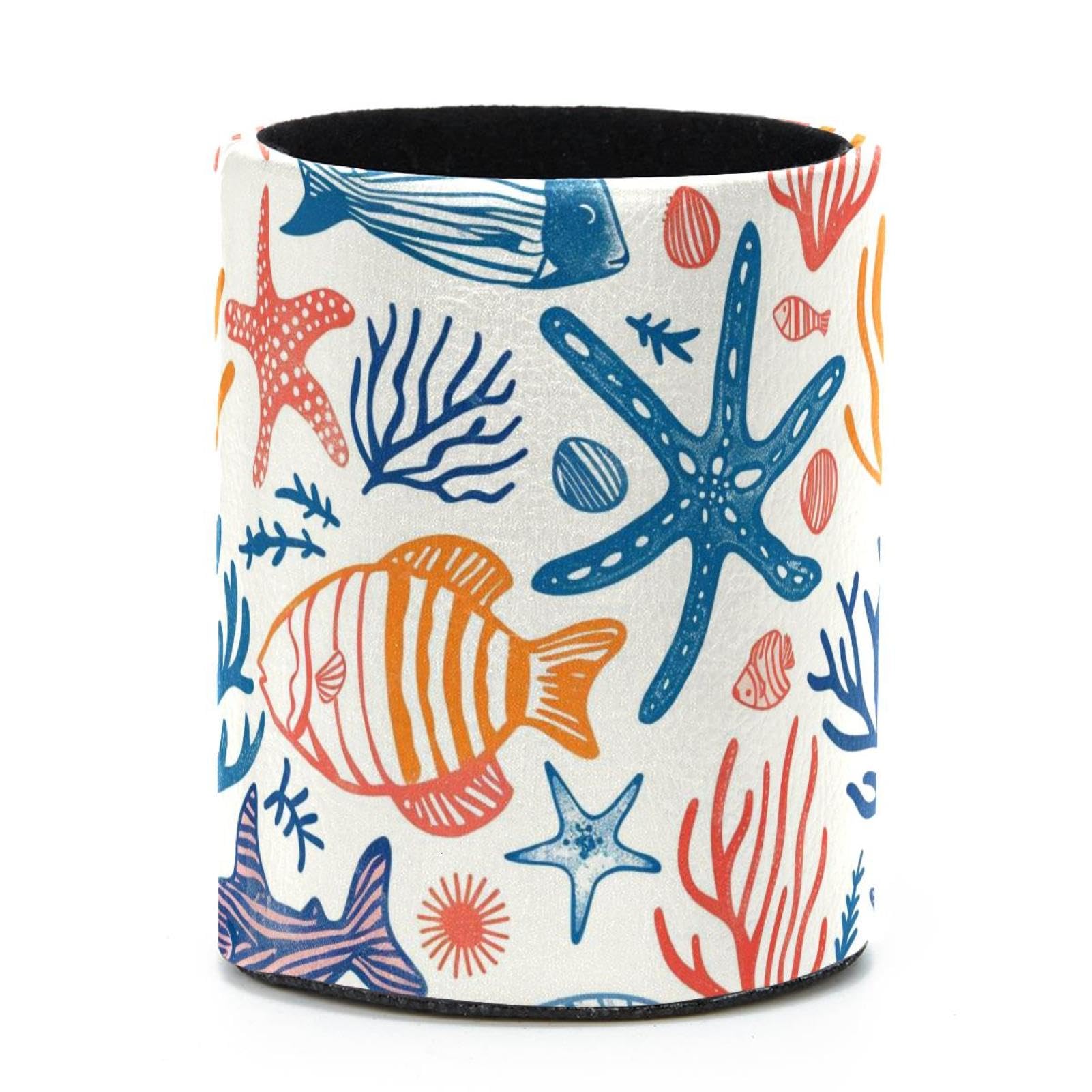 VAPOKF Round Pencil Holders for Desk, Fish Coral Starfish Pen Holders Pen Pot Makeup Brushes Storage Desktop Stationery Supplies Organiser for Home Office