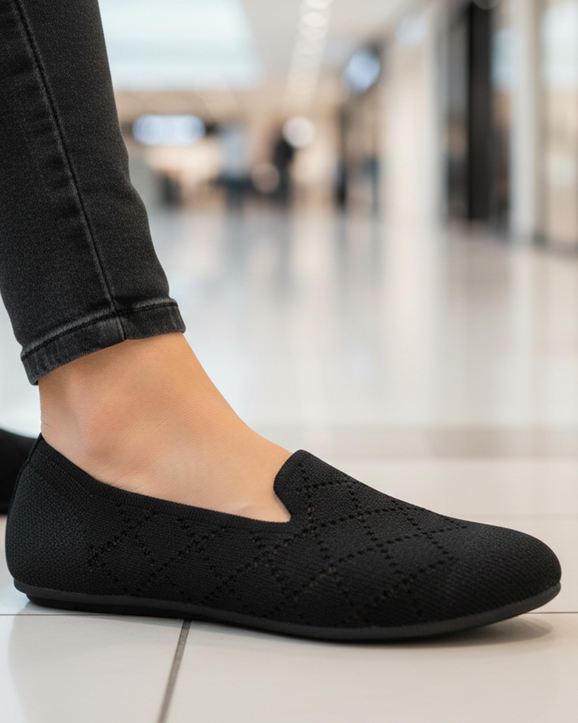 Puxowe Ballerines Femme Confortables - Chaussures Élégantes Slip-on en Tricot Ballerina Plate pour Femme 40 EU Noir