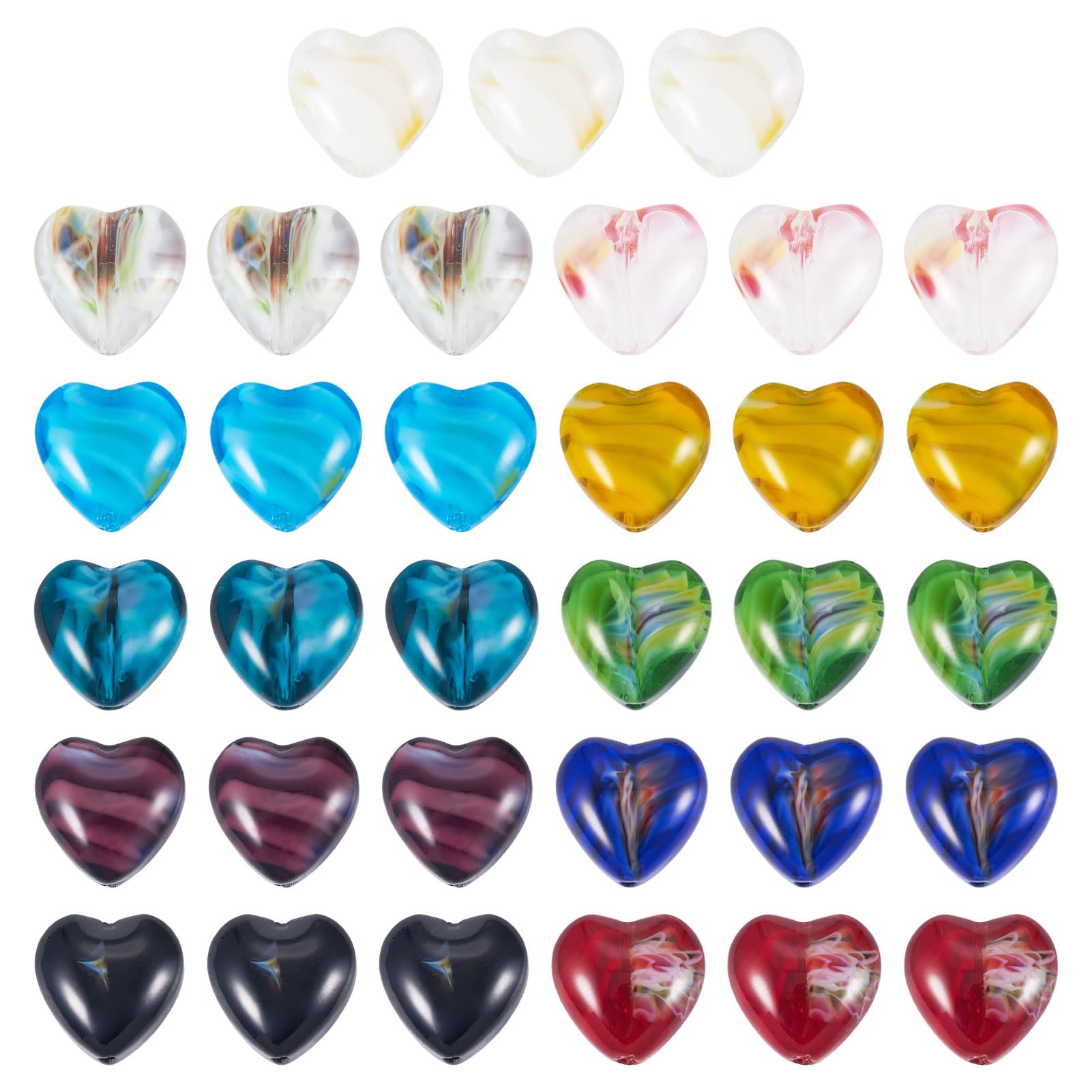 Heart Lampwork Glass Beads Millefiori Sweet Heart Spacer Bead, Craftdady 66Pcs Mixed Color Handcraft Love Loose Beads for DIY Bracelet Necklace