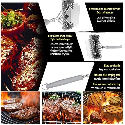 Miniatura 6 de Cepillo de parrilla - Limpiador de parrilla al aire libre - Cepillo para barbacoa con cerdas de alambre tejidas, 18 pulgadas - Seguro y eficiente