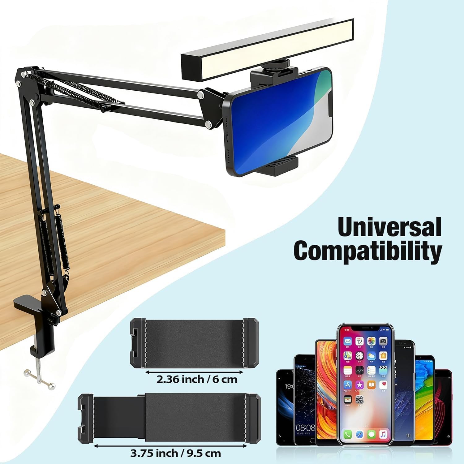 Desk Selfie Light with Overhead Phone Mount, Adjustable Arm & Phone Holder, USB Powered Video Light for Content Creation, Photo Shooting, Live Streaming，Video Recording - Image 8