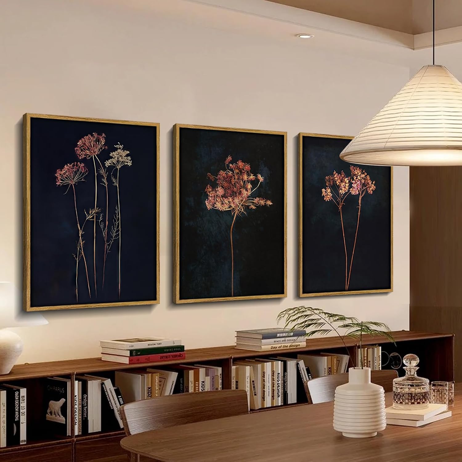 Framed 3Pcs Vintage Wall Art Prints Retro Moody Floral Botanical Canvas Painting Farmhouse Decor Black Dark Flower Picture Poster for Bedroom Living Room 12x16 Inches