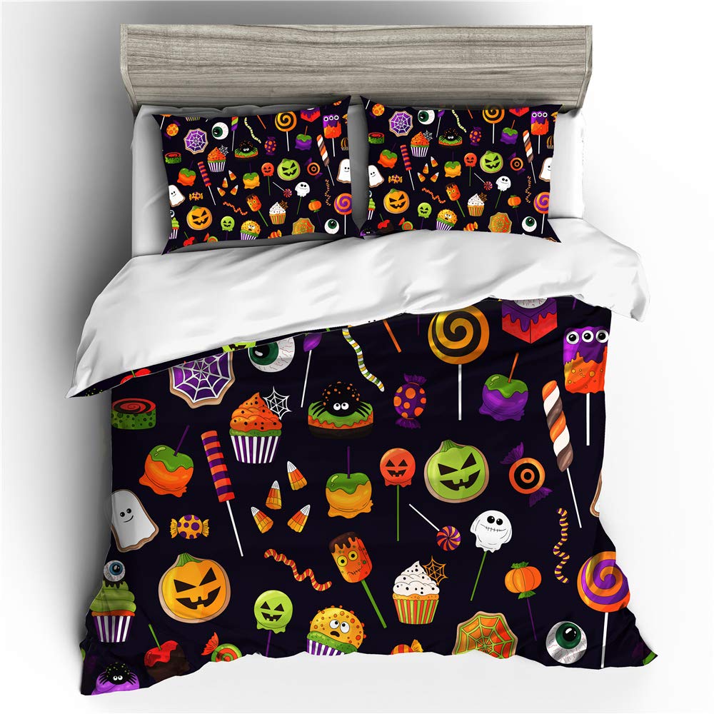 Odot Black 3D Halloween Bedding Duvet Cover Set, Bedding Easy Care Microfiber Anti-Allergic Soft & Smooth With Pillow Cases Duvet Cover Pillowcases (Single 3Pcs-135X200cm,)