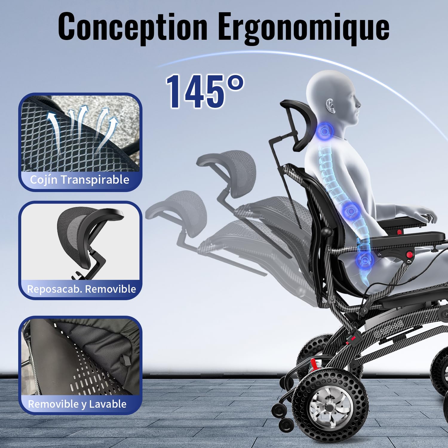 B10 Silla Ruedas Eléctrica Plegable Adultos/Mayores, Respaldo 145° Reclinable & Asiento Ergonómico, 25/50km Autonomía, Batería 12Ah Litio Extraíble, Motor Sin Escobillas 400W, 18KG (B10-24AH)