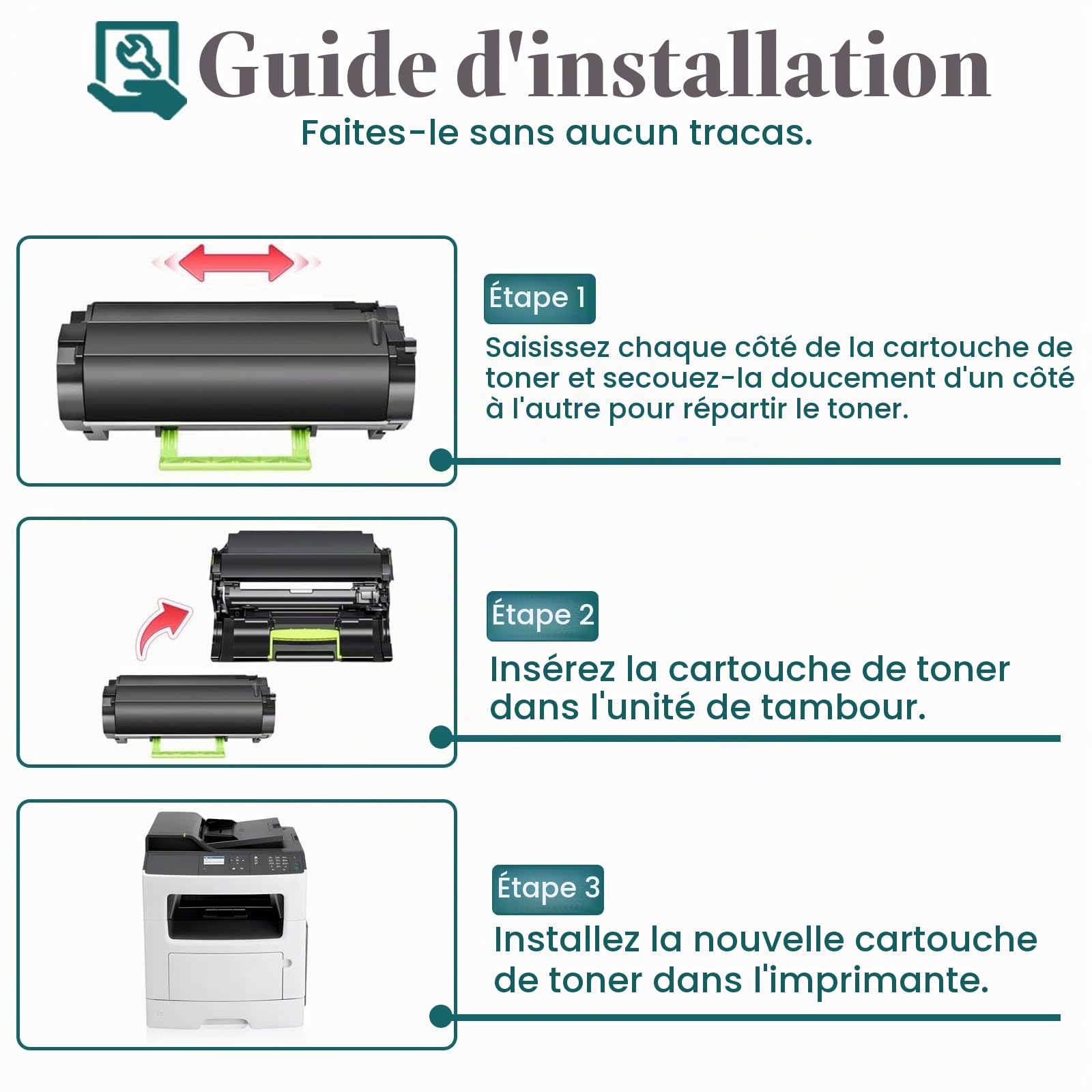 Unité tambour 50F0Z00 compatible pour Lexmark 50F0Z00 50F0ZA0 MS312dn | Compatible avec Lexmark MS310dn MS415dn MS410dn MS410d MS410 MS317dn MS510dn MS510 MX410 MX410de MX511 MX511de MX611de MX611