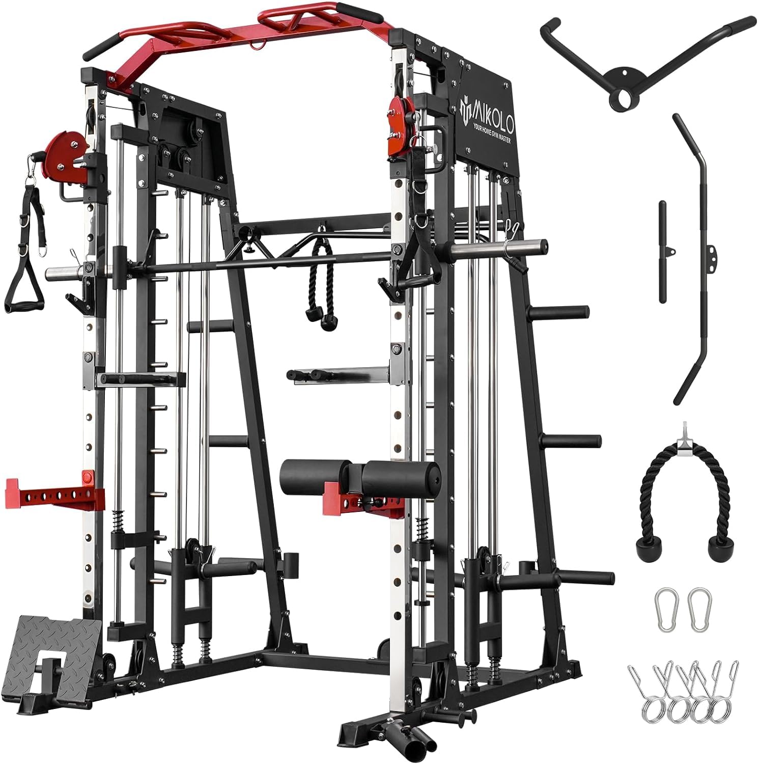Smith Machine, Multipresse Power Rack mit Cabel Crossover Maschine, Power Cage mit 1000kg maximaler Belastung