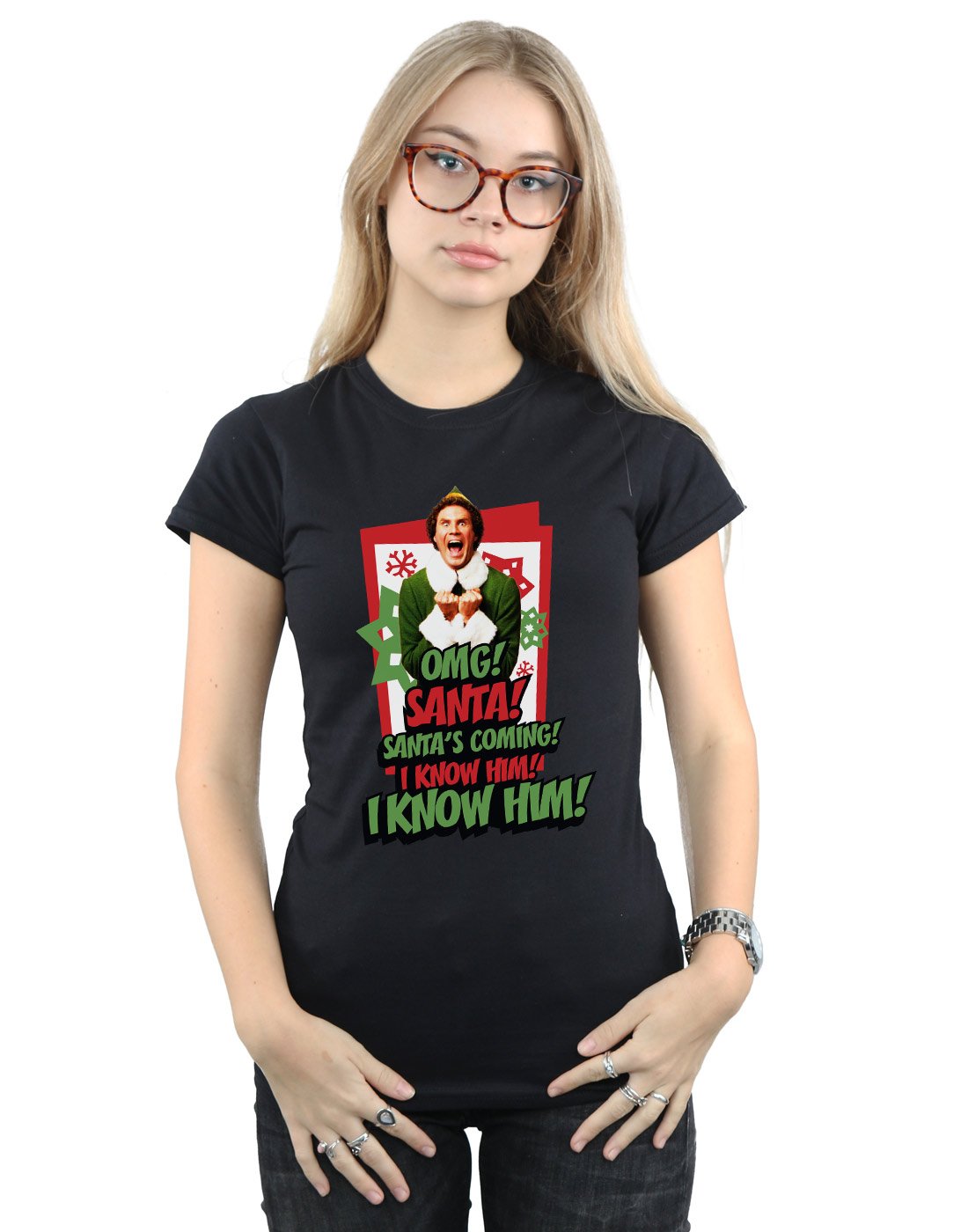 Absolute Cult Women's Black Elf Omg Santa T-Shirt Medium
