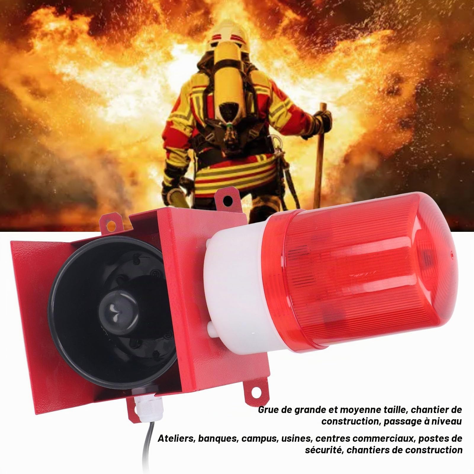 Alarme de Sirène Industrielle Extérieure 115dB, Klaxon D'alarme Sonore, Lumière Stroboscopique D'urgence étanche pour Mine, Pierre, Cour de Sable (Prise UE 220V)