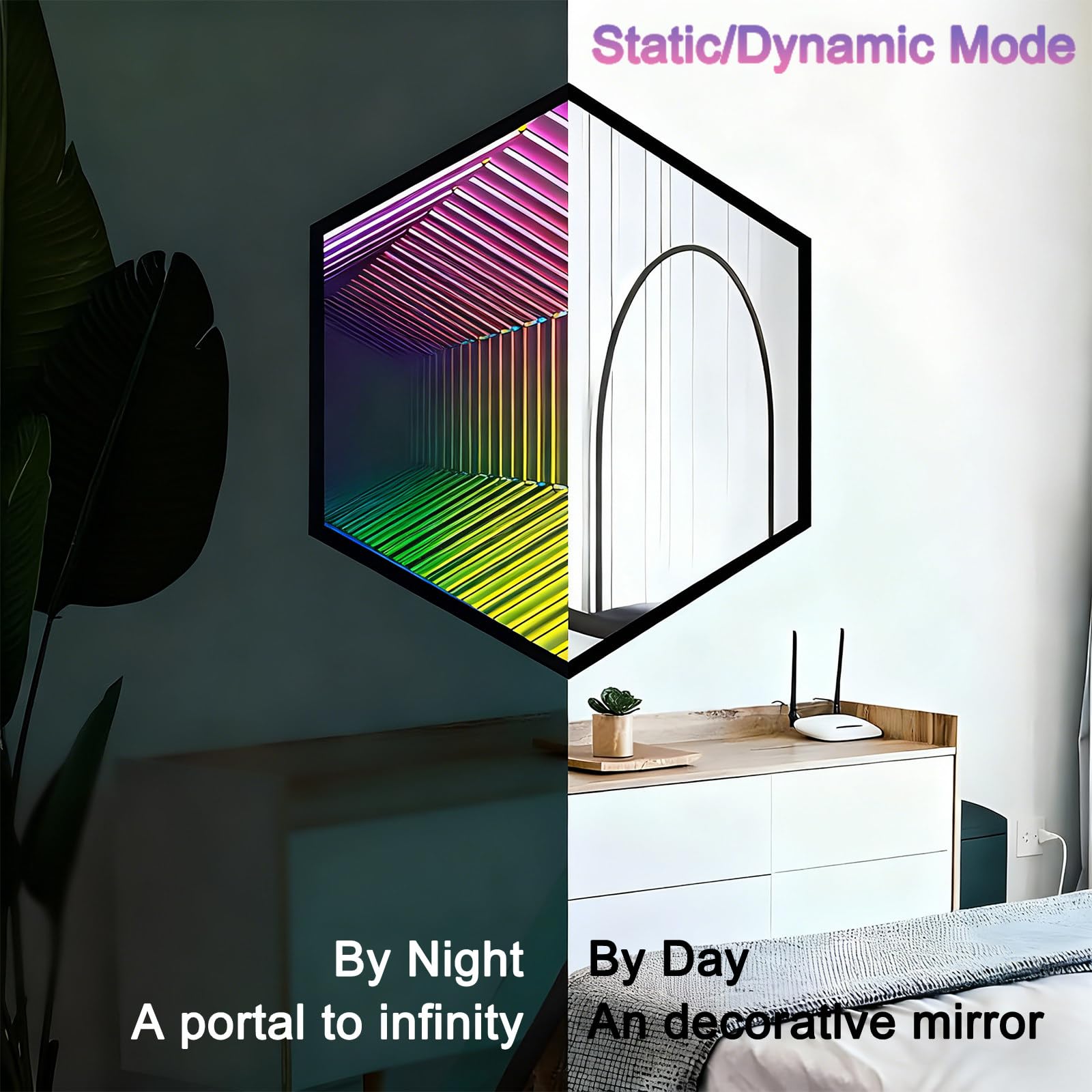 Kinkiet LED Infinity, Tunel świetlny 3D Z Pilotem, 358 Dynamicznych Efektów, Do Oświetlenia Otoczenia Kina Domowego I Tła Baru Hexagon-50cm