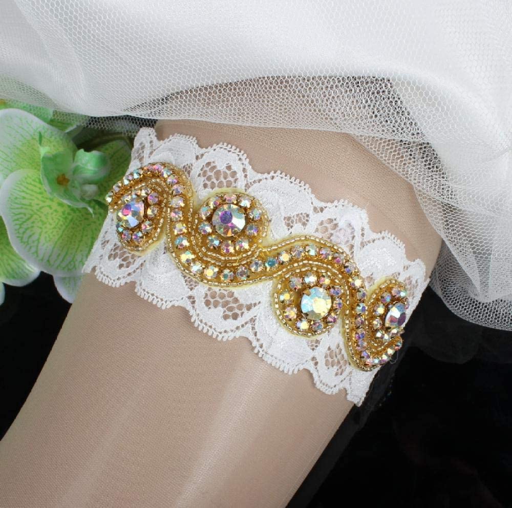 Regali Giarrettiera Personalizzata,Gambe da Sposa con Diamanti Importati d'oro con Reggicalze in Pizzo Elasticizzato-Bianco 5 Pezzi_M,Giarrettiera in Pizzo con (Bianco 5 Pezzi M) (Bianco 5 Pezzi