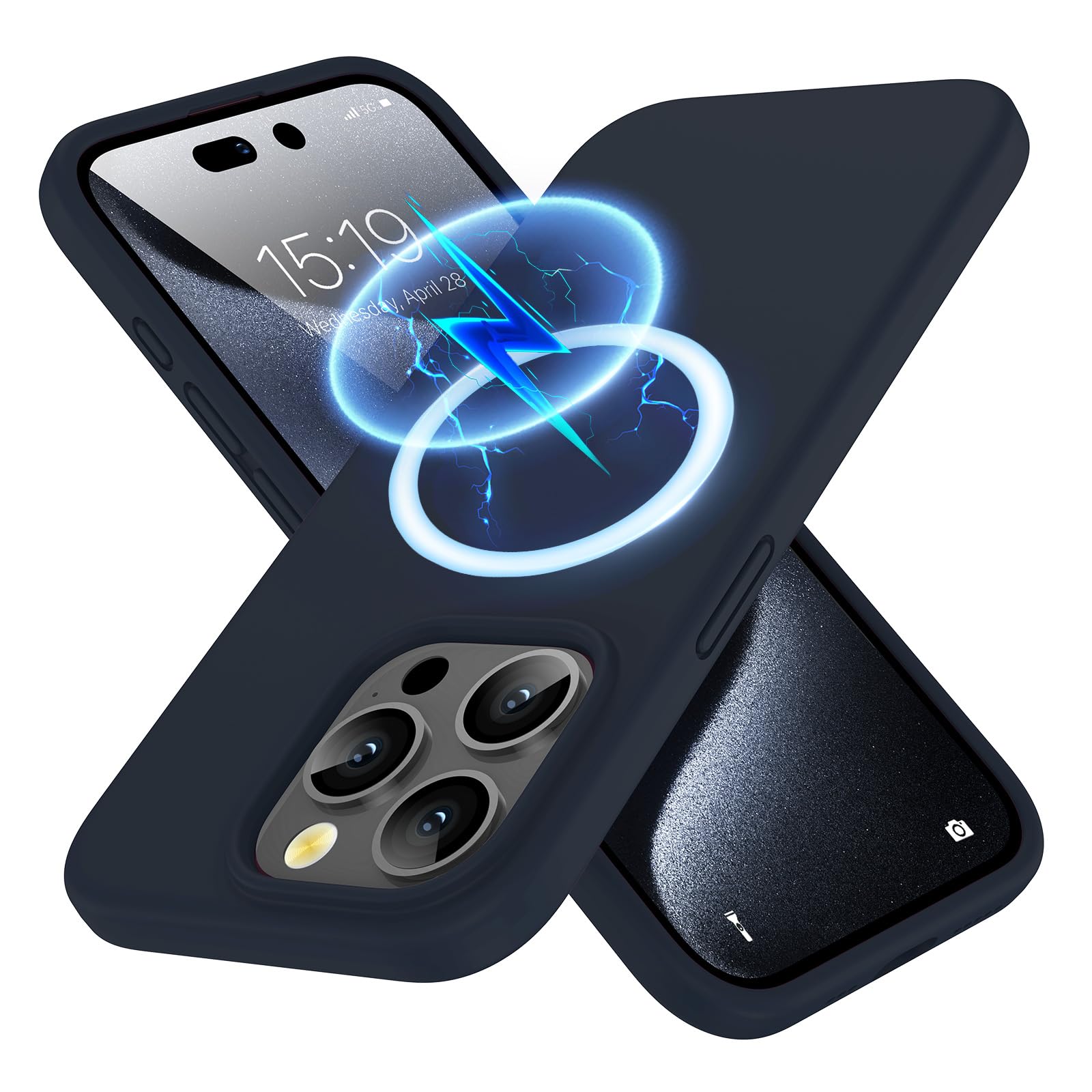 KimguardSilicone Magnetic Case for iPhone 15 Pro Magsafe Case Silicone Phone Case with Microfiber Lining for iPhone Pro 6.1 inch 2023, Blue Titanium