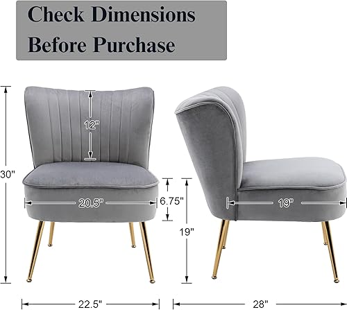 Miniatura 40 de Juego de 2 sillas decorativas de terciopelo, cómodas sillas de sala de estar, sin brazos, sofá individual lateral de mediados de siglo con patas