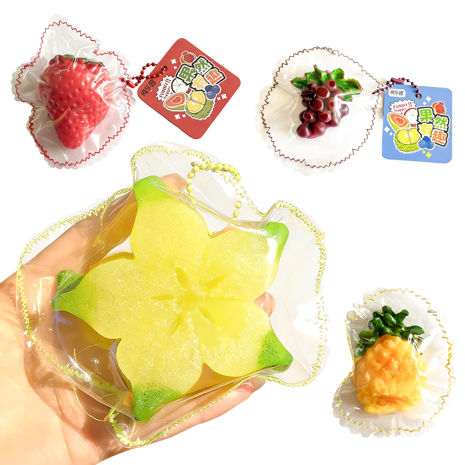 Amazon | スクイーズおもちゃ 【4個】 果物 水感スクイーズ