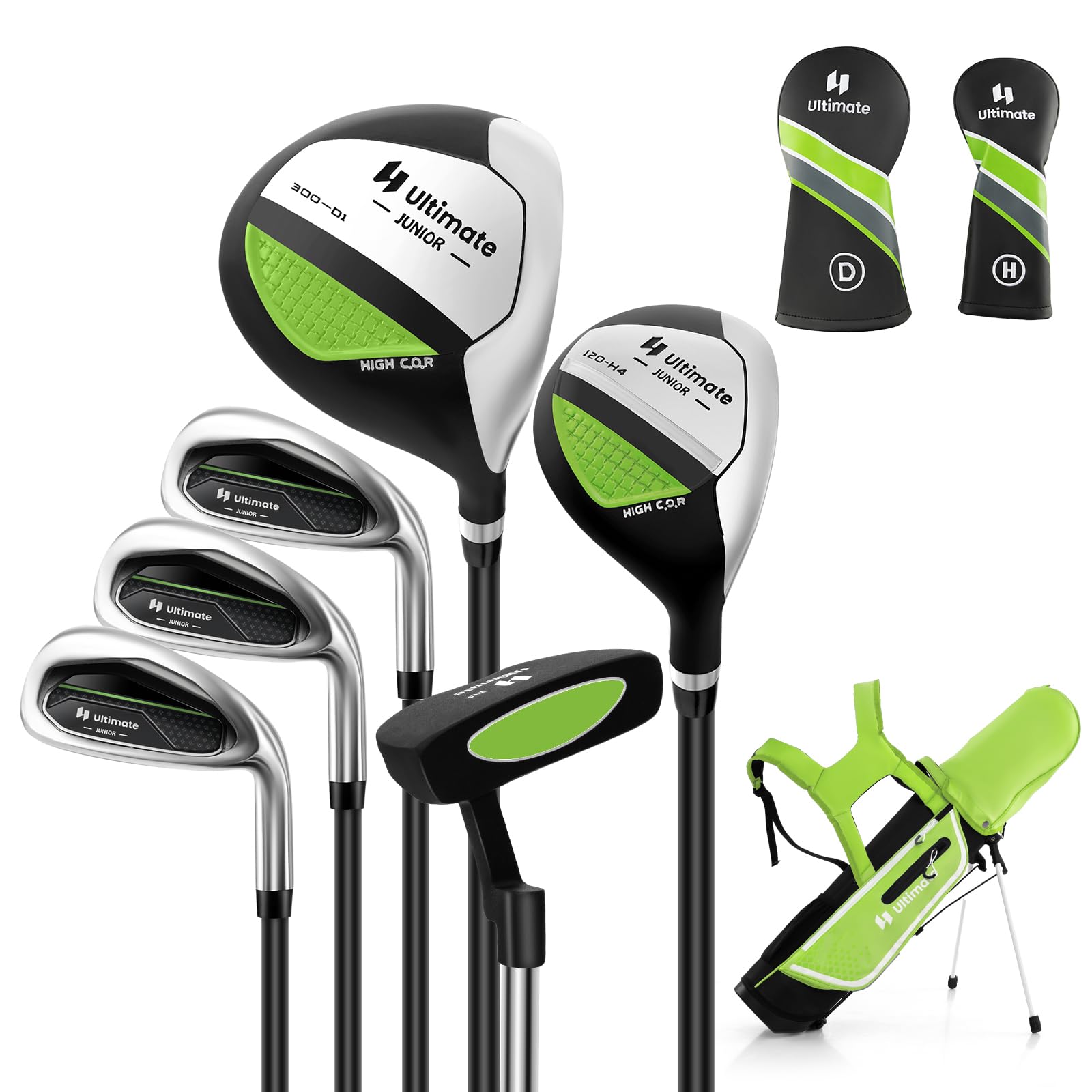 GYMAX Set di Mazze da Golf per 11-13 Anni, Set Completo da Golf Junior con Driver #1 da, Ibrido #5, Ferri #7#9#S e Putter, Grande Borsa da Golf Autoportante