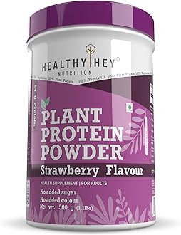 Plant Protein Powder, Vegan Protein, Low Net Carbs, Non Dairy, Gluten Free, Lactose Free, No Sugar Added, Soy Free, Non-GMO - 500gm (Strawberry)