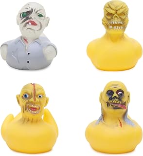 Toyland® Pack of 4 - 9cm Novelty Horror Rubber Ducks - Bath Toy - Halloween Decoration - Designs Chosen At Random