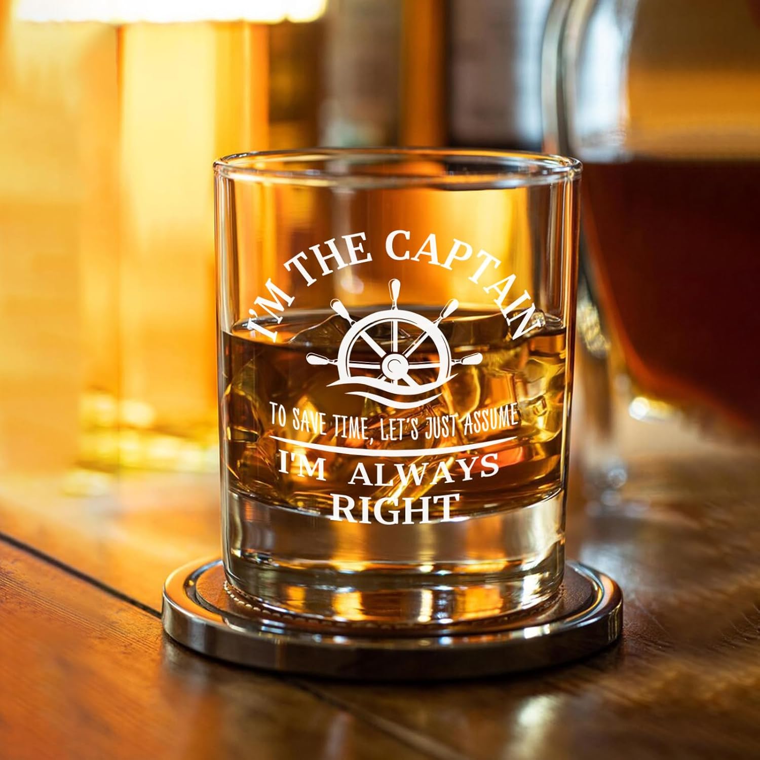 Voatok Boat Captain Gifts Whiskey Glasses 10 oz, Nautical Gifts for Boat Owners Men, I'm the Captain Always Right Old Fashioned Rocks Glasses for Men Drinking Scotch Bourbon Cocktail Liquor Vodka - Image 2
