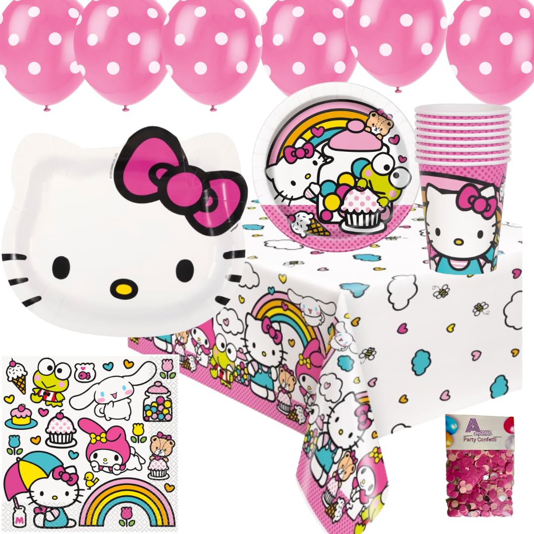 Hello Kitty Party Supplies - Hello Kitty Plates and Napkins -- with Face shape plates! -- and Hello Kitty Party Decorations Bundle for your Hello
